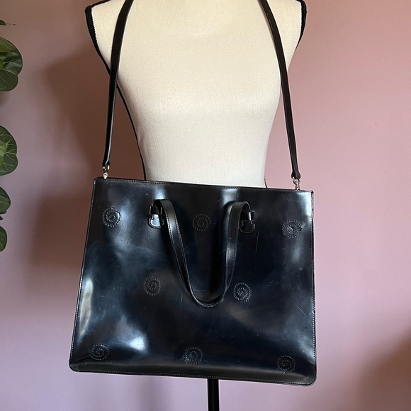 Vintage Furla Leather Tote Y2K Embroidered Swirls - Picture 1 of 10